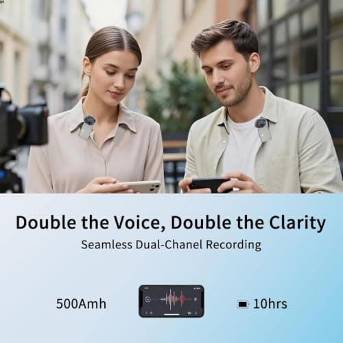 Wireless Lavalier Microphones for phones Cameras, Mini Mic Lapel Wireless Microphone with 20H Battery Life, 64GB TFcard Slot, DSP Noise Cancelling for Record Interview, Vlogs, YouTube, Tiktok (WE10) - Thumbnail 6
