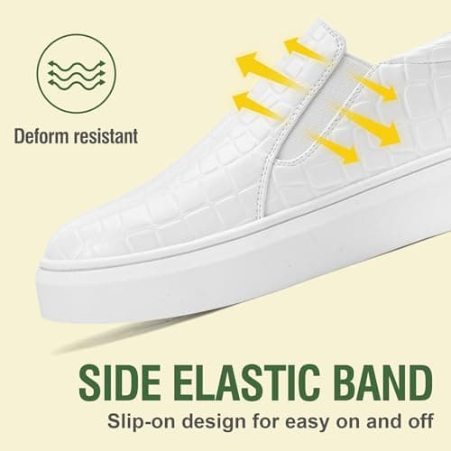 Jeossy Women's Slip On Shoes Casual Fashion Sneakers White 8010 Arch Support Loafers for Women with Zipper 11 (DJY8010 whitecroco 11) - Thumbnail 4