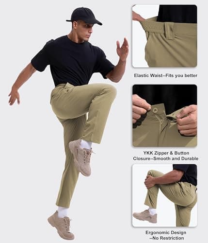 Arunlluta Travel Pants Men Quick Dry Hiking Pants for Men Stretch Work Pants Lightweight Mens Golf Pants Water Resistant Lightkhaki - Thumbnail 3