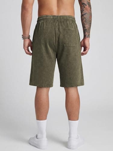 JMIERR Men's Athletic Shorts Moisture Wicking Vintage Acid Washed Cotton Loose Fit Elastic Waist Drawstring Casual Baggy Gym Shorts for Vacation,Office Date, Jungle Green, Medium - Thumbnail 4