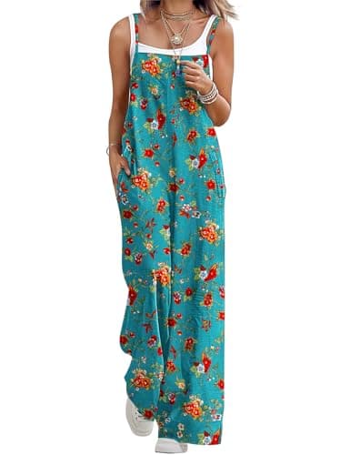 BOHOWE Plus Size Jumpsuits for Curvy Women Loose Casual Wide Leg One Piece Sleeveless Summer Overalls Adjustable Straps Long Pant Rompers with Pockets 2026 Fashion Clothes 2XL HPZ FL0AD