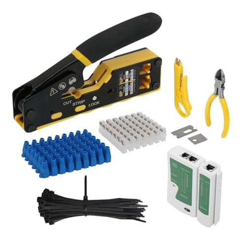 Prowin Pass Through RJ45 Crimper Kit with Cable Tester, Ethernet Crimping Tool for Cat5 Cat5e Cat6 Cat6a & RJ11 RJ12 Connectors (Includes Stripper, Blades) Professional Network Tool Set - Image 1
