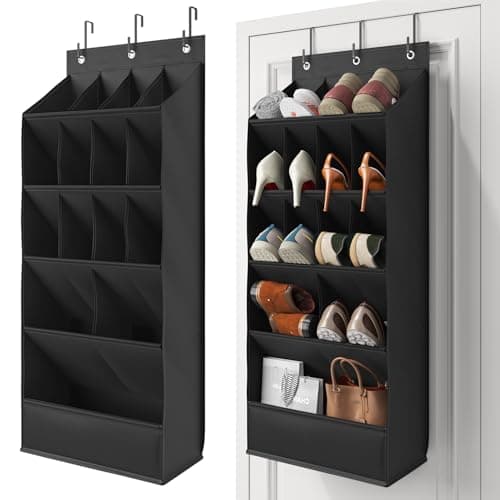 18 Pairs Over the Door Shoe Organizer, Shoe Rack for Closet Door with Large Breathable Pockets, Hanging Shoes Rack for Boots, Behind the Door Organizer Shoe Holder for Categorized Storage, Black - Image 1