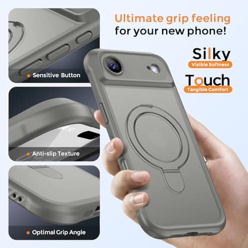 MOCCA Design for iPhone Air Case, Compatible with Magsafe [Premium Invisible Magnetic Ring Stand] [Military Drop Protection] Full Camera Guard Translucent Matte Slim Phone Cover 6.5",Titanium Gray - Thumbnail 6