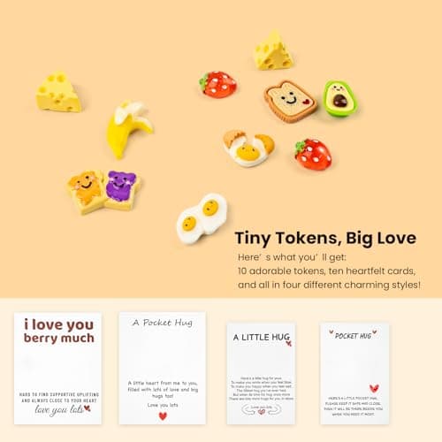 mountova 100 Sets Pocket Hug with Food-Themed Resin - Small Stress-Relief Emotional Support Cards Bulk Gifts for Coworkers - Thumbnail 2