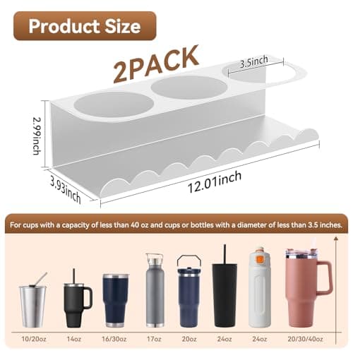 Chewlish Magnetic Stanley Cup Holder for Fridge, Water Bottle Holder for Stanley 30&40 oz and Tumbler Organizer for Kitchen, Metal Stanley Cup Accessories, 2 Pack, White - Thumbnail 3