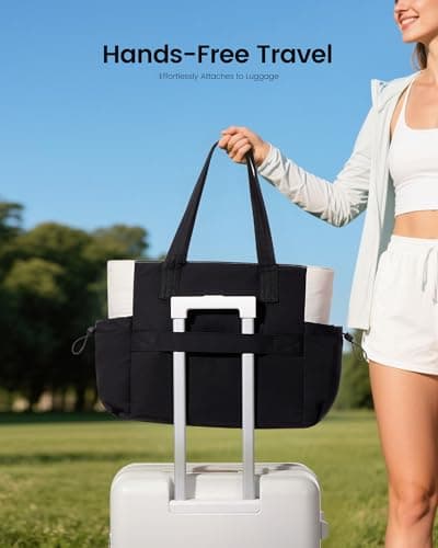 LOVEVOOK Gym Tote Bag for Women, Puffy Yoga Mat Bag with Large Cup Holder & Wet Pocket, Work Nurse Bag for Travel Workout Pilates - Thumbnail 2