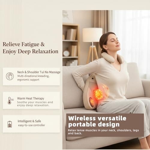 UieSian Asdys Back Massager with Heat, 4D Shiatsu Kneading Deep Tissue Electric Massager for Neck Shoulder Leg Back, Portable Rechargeable Cordless for Home Office Sofa Bed, for Men Women Mom Dad - Thumbnail 5