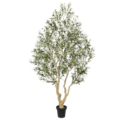 FEELEAD Faux Olive Tree 8ft, Tall Olive Trees Artificial Indoor with Natural Looking Trunk and Lifelike Fruits, Large Fake Olive Tree for Modern Home Office Decor