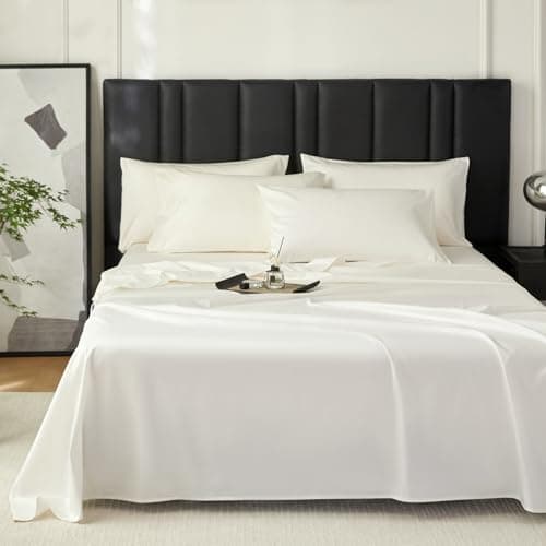 DCSKY 100% Egyptian Cotton Sheets Twin Size Bed Set, Deep Pocket Sheet set-1600 Thread Count Cotton Naturally Cool Soft Breathable No Pill Elasticated Luxury Cream White Bedding for All Seasons - Thumbnail 5
