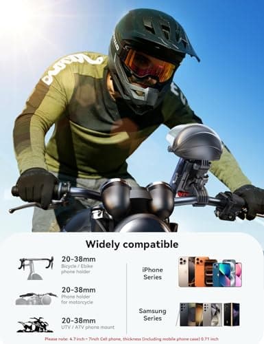 JOYROOM Motorcycle Phone Mount Holder, [All-Weather Sunshade & 120mph Secure Lock] Phone Holder for Motorcycle ATV UTV, [Metal Lock] Handlebar Phone Mount for iPhone 17 16 15 14 Pro, All 4.7-7" Phones - Thumbnail 6
