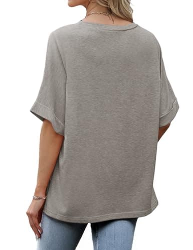 GKBK Womens Oversized T Shirts Crew Neck Short Sleeve Tops Spring Summer Business Dressy Casual Loose Fit Workout Work Basic Tee Shirt 2026 Beach Vacation Trendy Fashion Clothes Outfit Gray L - Thumbnail 5