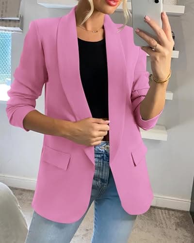 KIRUNDO Womens Blazer 2026 Spring Fall Bussiness Casual Long Sleeve Open Front Work Office Dressy Suit Jackets with Pockets(Pink, XX-Large) - Thumbnail 4