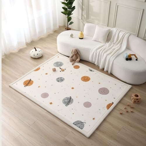 Hakuna Matte CloudSoft Baby Play Mat for Floor 60" x 80" Planets – Coral Velvet Memory Foam Rug for Crawling & Cozy Play – Non-Slip, Water-Resistant, Easy-CareTummy Time Mat, Playmat for Playpen - Image 1