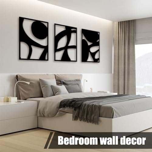 Black Abstract Metal Wall Art Decor for Living Room Bedroom Bathroom Home Black and White Wall Art Minimalist Line Wall Décor 3D Texture Metal Sculptures Modern Hanging Wall Decor 3 Piece - Thumbnail 5