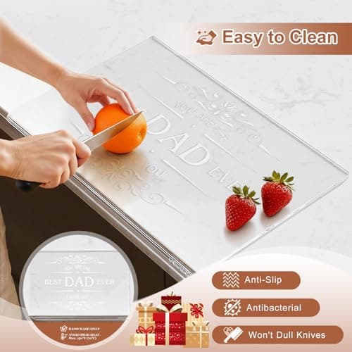 Dad Gifts from Daughter Son - Engraved Best Dad Ever Acrylic Cutting Board with Counter Lip, Cooking Gift for Father Daddy Christmas Birthday Presents Clear Countertop Protector Kitchen Decor - Thumbnail 6