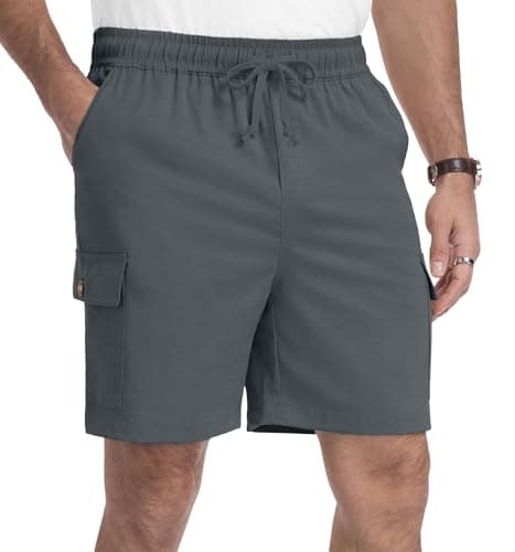 NITAGUT Mens Cargo Shorts 7" Casual Drawstring Elastic Waist Summer Vacation Shorts with Utility Flap Pockets, Grey 2XL - Image 1