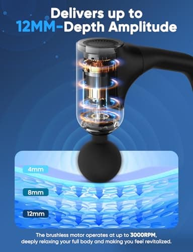 Massage Gun Deep Tissue - Back Massager for Pain Relief Deep Tissue with Extended Handle, 12MM Percussion Less-Shock Neck/Foot/Leg/Shoulder Massager, Infinitely Adjustable Speed & 4 Replaceable Heads - Thumbnail 5