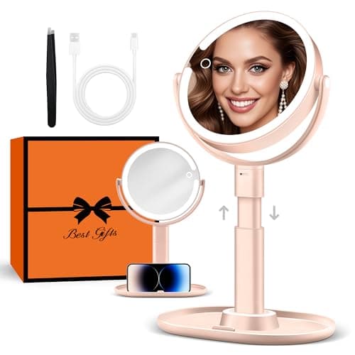 B Beauty Planet Makeup Mirror with Lights, Lighted Magnifying Mirror 30X with 3 Lighting and Adjustable Brightness, 2-Sided Height Adjustable Vanity Mirror for Bathroom, Gifts for Women Pink - Image 1
