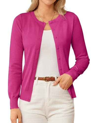 GRACE KARIN Hot Pink Cardigan Sweaters for Women Lightweight Button Down Sweater Spring Clothes Summer Outfits 3XL - Image 1