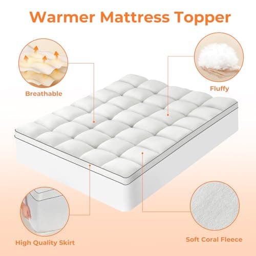 SurChic Ultra Soft Coral Fleece Queen Size Mattress Topper, No Compression Plush Thick Pillow Top Mattress Pad with Deep Pocket, Winter Warm Cozy Bed Topper Cover for Back Pain Relief - Thumbnail 3