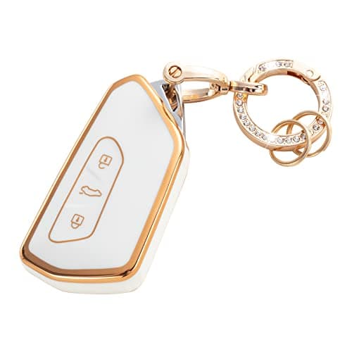 RUABIBAN Key Fob Cover Compatible with VW Volkswagen, Key Case Protection Shell Fit for Golf 8 ID4 Seat Leon MK 4 Skoda Octavia Smart Key - Image 1