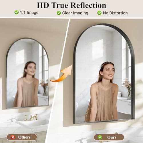 MYSUNORIA Arch Mirror for Bathroom Sink, 24"x36" Black Frame Mirror for Wall Mounted, Bathroom Vanity Mirror with HD Tempered Glass, Bedroom, Farmhouse, Living Room, Entry Way, Vanity, Restroom - Thumbnail 2