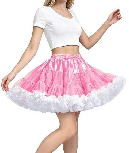 XinChangShangMao Women's Elastic Waist Chiffon Petticoat Puffy Tutu Tulle Skirt Princess Ballet Dance Pettiskirts Underskirt (Pink*White) One Size Short - Image 1