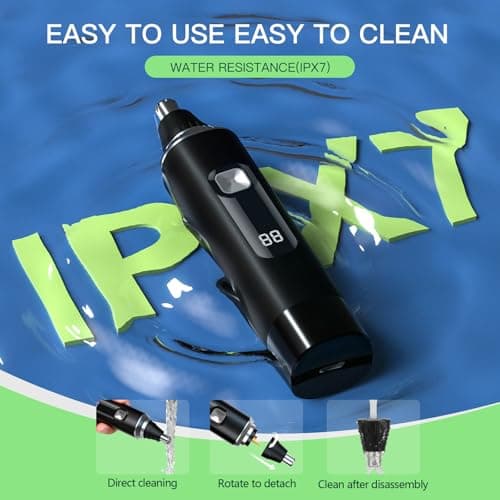 Ginity Nose Hair Trimmer for Men, 2-in-1 Rechargeable Ear and Nose Hair Trimmer with LED Display, IPX7 Waterproof Painless Precision Groomer, Type-C Charging, Professional Dual-Edge Blades（Black） - Thumbnail 6