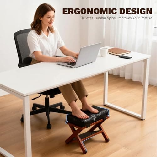 Ergonomic Wooden Double Step Foot Rest for Under Desk - Wood Footstool with Non-Slip Surface for Home Office & Gaming - Comfortable Posture Support, Walnut Finish - Thumbnail 3