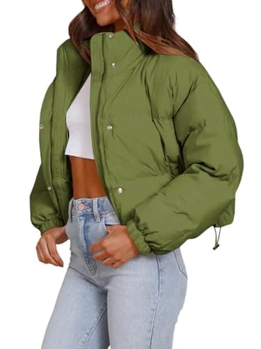 Imily Bela Womens Cropped Puffer Jackets Long Sleeve Stand Collar Coats Quilted Zipper Outerwear - Thumbnail 2