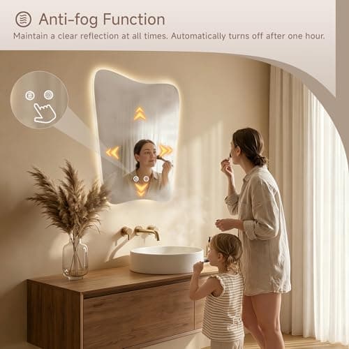 PIUDOC 22x30 Inch Backlit Bathroom Mirror, Frameless LED Vanity Mirror with Lights, Dimmable Anti-Fog,Vertical Wall Mount for Bathroom Makeup, 3 Color Changing, Shatterproof, Touch Sensor - Thumbnail 6