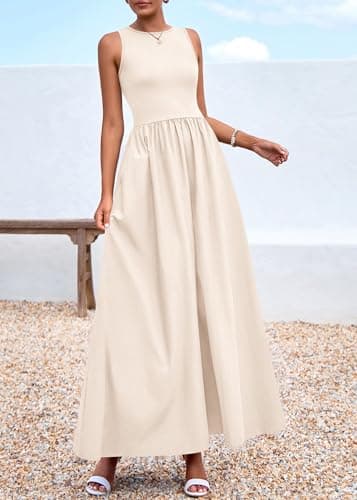 KIRUNDO Summe Sleeveless Maxi Dresses for Women 2026 Spring Wedding Guest A Line Tank Elegant Flowy Beach Long Sundress(Apricot, Small) - Thumbnail 6