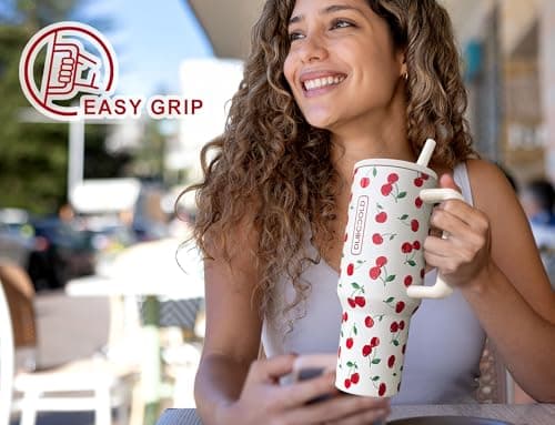 DLOCCOLD 40 oz Tumbler with Handle and Flip Straw, Leak Resistant Leak-Proof Tumbler with Lid and Straw, Insulated Stainless Steel Travel Mug, Keeps Cold or Hot, Car Cupholder Friendly, Hot Cherry - Thumbnail 5