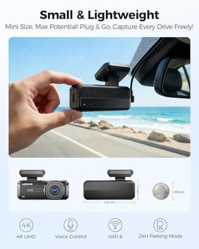 AZDOME 4K Dash Cam Front, Voice Control Dash Camera for Cars, WiFi 6 Mini Dashcam with APP Live Chat Support, Car Camera, Loop Recording, G-Sensor, 24H Parking Mode, Support 256GB Max Easy to Install - Thumbnail 2