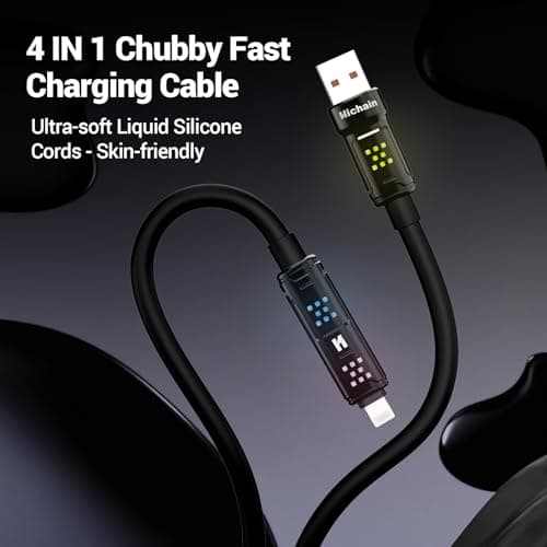 Hichain 100W 4-in-1 Multi Charging Cable, USB C to Lightning Cable, with Light for iPhone 17-15 Series Fast Charging, Chubby USB A/C to C/Lightning Charging Cord - 6 FT - Thumbnail 4