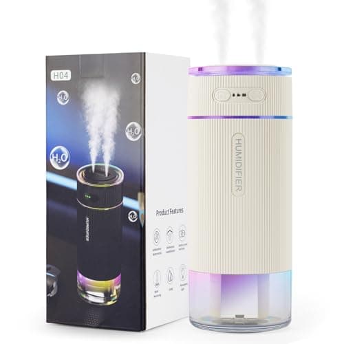 Portable Small Humidifiers for Travel, Mini Air Ultrasonic Humidifier with Filter Element - Cool Mist, Whisper Quiet, Nightlight, 350ML Tank, Car Modes, Perfect for Baby, Bedroom, Hotel, Desk, Plants