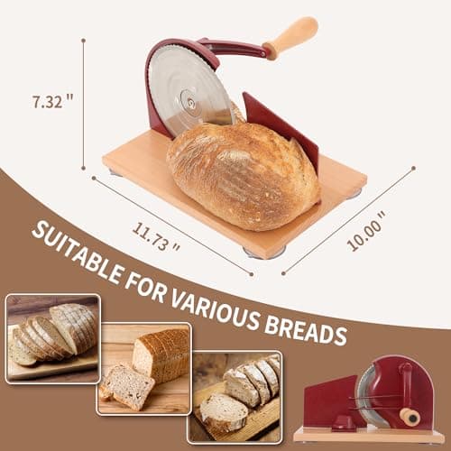 CAWIU Manual Bread Slicer with Hand Crank- Adjustable Thickness Bread Cutter for Even Slices, Perfect for Homemade Sourdough, Sandwich, and More, Red - Thumbnail 6