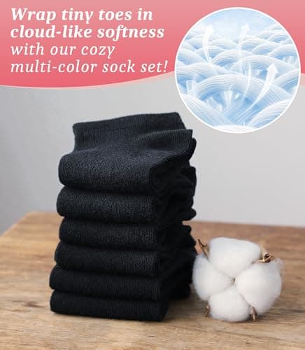 Fiveluck 6 Pack Girls Toddler Ankle Socks, Cotton Soft Low Cut Socks for Kids, Daily School Casual Wear, Black, 3-5T - Thumbnail 5