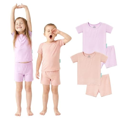 PurComfy SuperSoft Short Sleeve Toddler Pajama Set, 4-Piece Bamboo Viscose Unisex Sleepwear, Baby Boys Girls Sung Fit Summer Clothes, 6T - Image 1