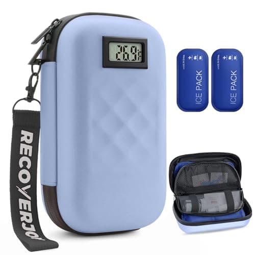 RecoverJoy TSA Approved Insulin Cooler Travel Case Diabetic Medication Bag with Thermometer Temperature Display Medication Diabetic Cooler Travel Medicine Organizer Bag for Women & 2 Ice Pack-Blue - Image 1