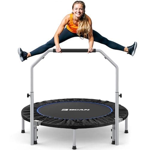 BCAN SP2 48" Foldable Mini Trampoline Max Load 440lbs, Fitness Rebounder with Adjustable Foam Handle, Exercise Trampoline for Adults Indoor/Garden Workout | FED Fitness, Black - Image 1