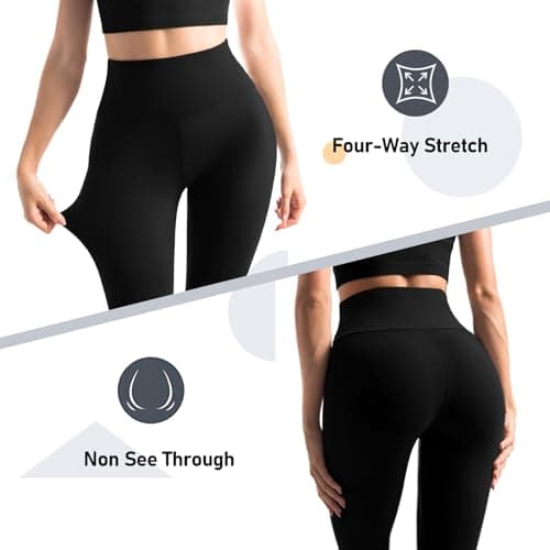 Leafigure 2 Pack Leggings with Pockets for Women, High Waisted Soft Leggings for Yoga Gym Black LXL - Thumbnail 6