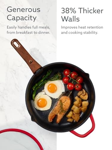 CAROTE 20Pcs Titanium Cookware Set, Pots and Pans Set Non Stick, Kitchen Cooking Set with Detachable Handle, Non Toxic Induction Cookware - Camping Cookware, Dishwasher/Oven Safe, Red - Thumbnail 4