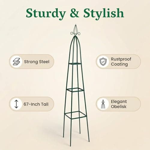 100% Metal Garden Obelisk Trellis for Climbing Plants Outdoor | Powder-Coated Steel Tall Garden Teepee Trellis | Sturdy Vertical Plant Support for Potted Plants Peas, Beans, Squash Outdoor & Indoor - Thumbnail 3