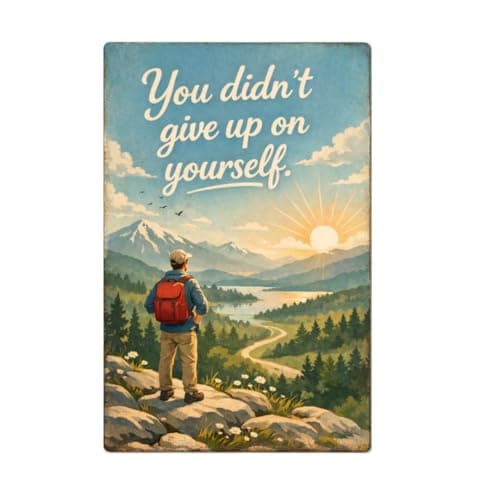 Vintage Tin Sign - You Didn’t Give Up on Yourself – Inspirational Metal Art Poster for Home, Office, Gym, Workshop – Motivational Quote for Strength & Resilience – 8x12 Inch - Image 1