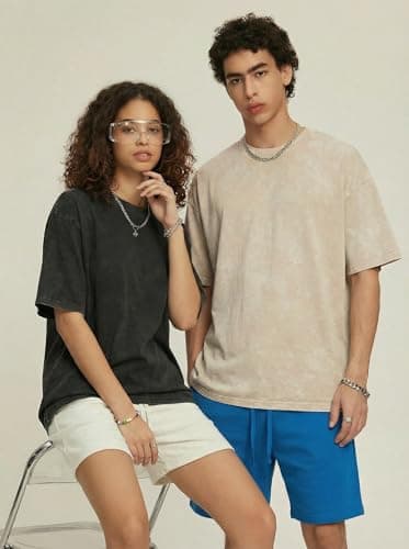 Aiyino Women's Oversized Cotton T-Shirts 3 Pack Vintage Washed Loose Fit Short Sleeve Crew Neck Casual Basic Tee Black/DarkGreen/Apricot M - Thumbnail 5
