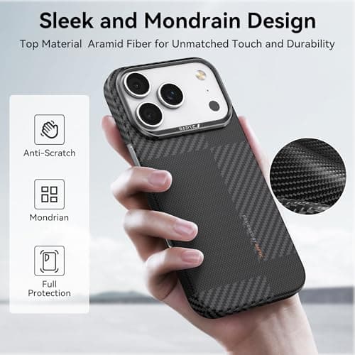 RAPTIC 2025 for iPhone 17 Pro Max 6.9 inch, Compatible with MagSafe, Non-Slip & Ultra Slim Light Case for 17 Pro Max with Caseless Feeling, 1500D Aramid Fiber Textures, [Tactile Woven-Mondrian] - Thumbnail 2