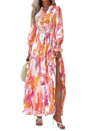 PRETTYGARDEN Women's Floral Maxi Dress 2026 Fall Long Sleeve V Neck A Line Long Flowy Spring Party Boho Dresses (Floral Brown Purple,Large) - Image 1
