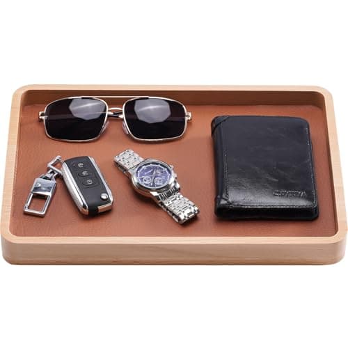ProCase Wooden Valet Tray for Men, Wood Catch-All EDC Organizer, Nightstand, Entryway Bedside Dump Holder, for Wallets, Keys, Watches, Phones, Loose Change, Trinkets -LightBrown - Image 1